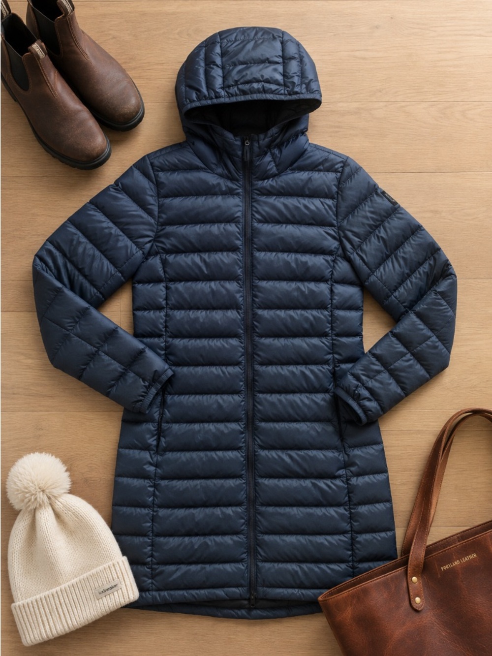 Lole Womens XS Claudia Down Parka Navy Blue Hooded Down Winter Coat Outdoor